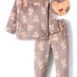 Mark & Mia Full Sleeves Winter Wear Co-ords Night Suit With Animal Print - Brown-picture-22