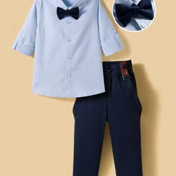 Mark & Mia Woven Full Sleeves Striped Party Shirt & Trouser Set with Suspender & Bow - Navy & Light Blue-picture-35