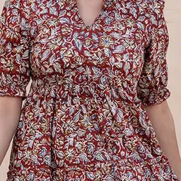 Jash Creation Print Puff Sleeve Applique Crepe Fit & Flare Maxi Dress image 3