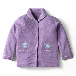 CUCUMBER Sinker Knit Full Sleeves Co-Ord Night Suit with With Octopus Print - Purple image 2