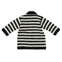 Shilpshakti Pack Of 4  Full Sleeves Striped Woollen Handmade Cardigan Unisex Sweater Set - Cream & Black image 4