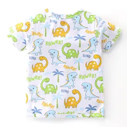 Babyhug 100% Cotton Knit Half Sleeves Vests Dino & Stripe Print Pack Of 3- Blue & White image 3
