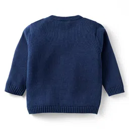 Babyhug Knitted Full Sleeves Pullover Striped Sweater Set with Cap & Floral Design - Navy Blue image 3