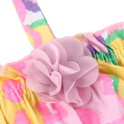 Babyhug Cotton Knit Sleeveless Jumpsuit With Floral Print & Applique - Pink image 3