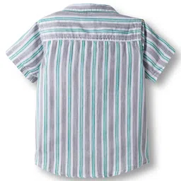 Babyhug Cotton Woven Half Sleeves Shirt and Short With Pockets & Stripes - Grey & Light Blue image 3