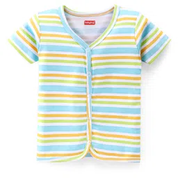 Babyhug 100% Cotton Knit Half Sleeves Vests Dino & Stripe Print Pack Of 3- Blue & White image 4