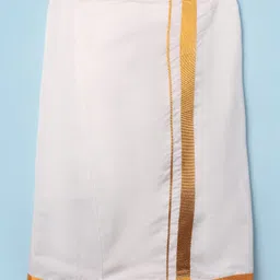 Dapper Dudes Cotton Silk Woven Half Sleeves Solid Shirt & Mundu With Angavastram Set - Rama Green image 4