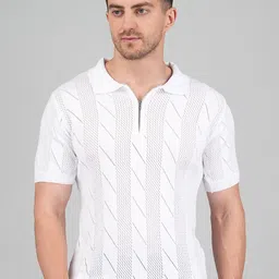 FEVERFEW Self Design Polo Collar Cotton T-shirt-picture-31