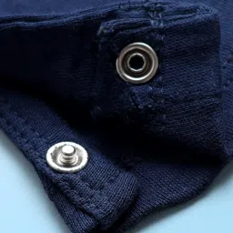 Babyhug 100% Cotton Full Sleeves Romper With Attached Waistcoat & Bow Applique - Navy Blue image 5