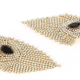 StyleCast Gold-Plated Rhinestone Studded Heart Shaped Tasselled Drop Earrings image 2