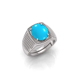 todani jems 14.25 Ratti Turquoise Stone Original Certified Firoja Gemstone Silver Plated | Adjustable Ring image 1