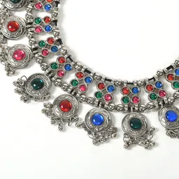 JOHARKAMAL Silver-Plated Stones Studded & Ghungroo Beaded Oxidised Necklace & Earrings image 3