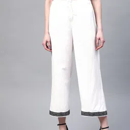 Laado - Pamper Yourself Women White Hem Design Wide Leg Sustainable Palazzos-picture-13