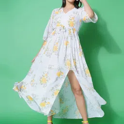 KATLINE Floral Print Georgette A-Line Midi Dress image 4