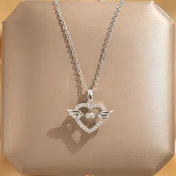 STYLEKRAFT Silver-Plated Heart Shaped Cubic Zirconia Studded Pendants with Chains-picture-34