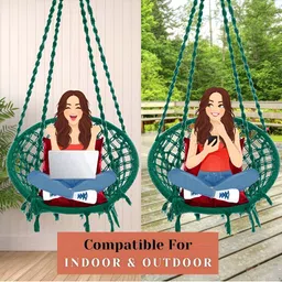 Swingzy Red & Green Round-Shaped Hanging Hammock Swing With Cushion image 2