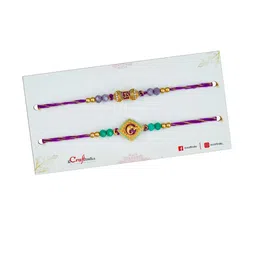 eCraftIndia Set of 2 Artfificial Stones Studded And Beaded Om Ganesh Rakhi image 4