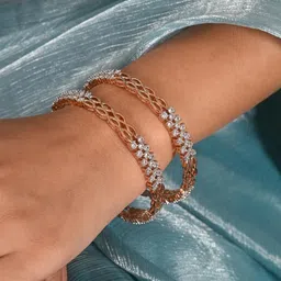 RATNAVALI JEWELS Set Of 2 Rose Gold-Plated American Diamond-Studded Bangles-picture-30