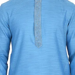Manu Men Blue & Beige Self Design Kurta with Churidar image 4