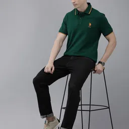 U.S. Polo Assn. Pure Cotton Solid Polo Collar Slim Fit Casual T-shirt image 3