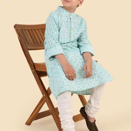 Fabindia Boys Block Printed Thread Work Cotton Straight Kurta image 5