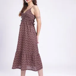 fusion by glitchez Floral Printed Shoulder Straps A-Line Midi Dress image 4