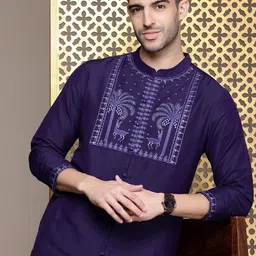 House of Pataudi Men Jashn Ethnic Motifs Yoke Design Thread Work Kurta With Salwar-picture-18