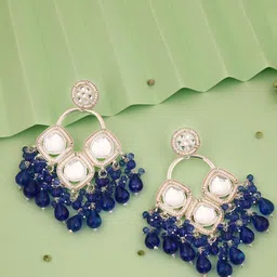 Anouk Gold-Plated Kundan Studded & Beaded Circular Shaped Drop Earrings-picture-36