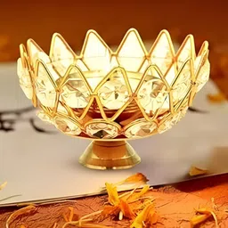 DARIDRA BHANJAN Gold-Toned 4 Pieces Lotus Crystals Diyas image 2