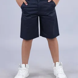 Kiddopanti Cotton Lycra Solid Shorts - Dark Navy image 1