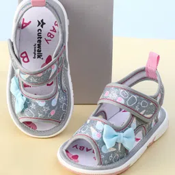Cute Walk By Babyhug Sandals With Velcro Closure & Bow Applique - Grey-picture-17