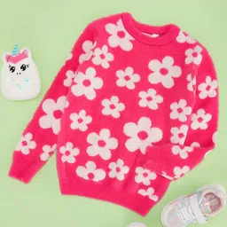 Pantaloons Junior Full Sleeves Floral Designed Sweater - Pink-image-48