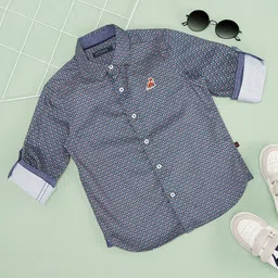 Pantaloons Junior Cotton Full Sleeves Abstract Printed Animal Patch Embroidered Shirt - Navy Blue-picture-13