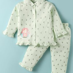 CUCUMBER Sinker Knit Full Sleeves Co-ord Night Suit with Monkey Print- Light Green-picture-17