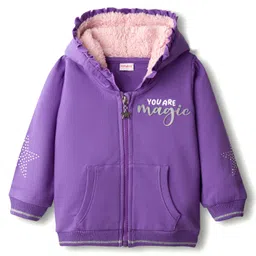 Babyhug Cotton Knit Full Sleeves Hooded Sweatjacket With HD Text Print & Kangaroo Pockets - Purple-picture-36
