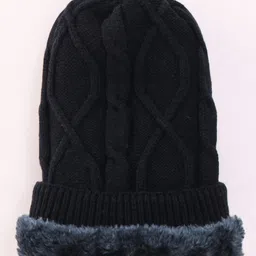 Pine Kids Woolen Cap & Muffler Set with Cable Knit Design - Black image 2