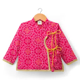 teentaare TEENTAAARE Cotton Woven Full Sleeves Kurta Dhoti Set With Bandhani Print - Pink & Yellow image 2