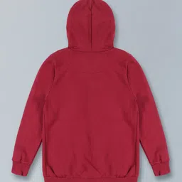 Kiddopanti Full Sleeves Logo Printed Front Zipper Hooded Sweatshirt & Track Pants Set - Maroon image 4