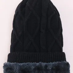 Pine Kids Woolen Cap & Muffler Set with Cable Knit Design - Black image 3