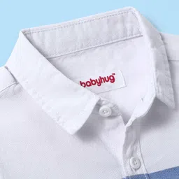 Babyhug Cotton Woven Half Sleeves Shirt with Colour Block Design - White & Blue image 3