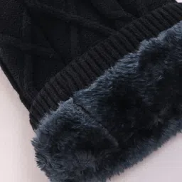 Pine Kids Woolen Cap & Muffler Set with Cable Knit Design - Black image 4