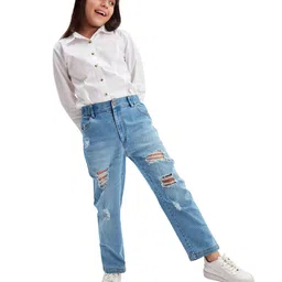 Olele Denim Woven Washed Distressed Jeans - Blue image 5