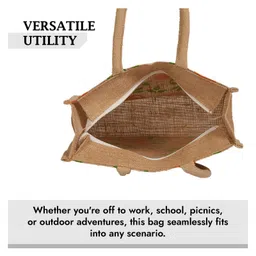 Kuber Industries Grocery Bag  Jute Carry Bag  Reusable Shopping Bag  Lunch Handbag  Zipper Grocery Bag with Handle  Vegetable Bag  Red Apple Grocery Bag  Pack of 2  Brown image 5