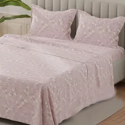 Layers Pink & Purple Floral Pure Cotton 140 TC Double King Bedsheet Set-2.74mx2.74m-picture-7