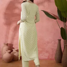 Sangria Foil Printed Straight Kurta With Trousers image 3
