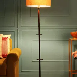 Sanded Edge Beige Miller Floor Lamp in Solid Natural Wood Color with Oval Shade for Home image 3