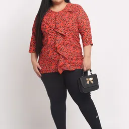 plusS Orange Plus Size Floral Printed Top image 3