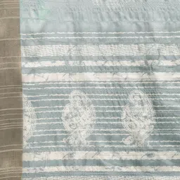 Silk Land Floral Printed Zari Block Print Saree image 5