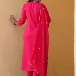 GoSriKi Women Embroidered Regular Sequinned Kurta with Trousers & With Dupatta image 4