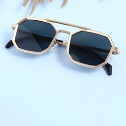 SPADEACES Unisex UV Protected Sunglasses GOLD BLACK HEXAGUN -306-picture-5